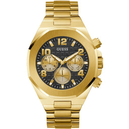 Guess Heren Horloge GW0489G2 Staal met Geelgouden Plating Quartz Chronograaf met Zwarte Wijzerplaat