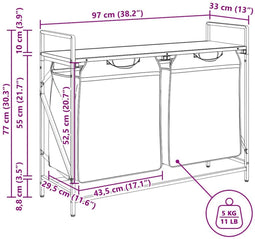 vidaXL - Wasmand - 2 - vakken - met - plank - grijs - sonoma - eiken