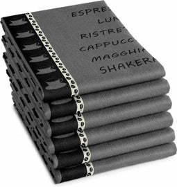 DDDDD Ristretto - Theedoek - Katoen - Koffieprint - Antraciet - 60x65 cm (6 stuks)