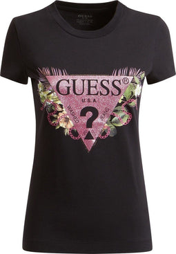 Guess CN Floria Tee - Dames T-Shirt - Bloemenprint - Zwart