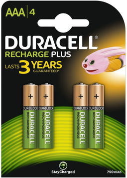 Duracell Recharge Plus AAA - Oplaadbare batterijen 750 mAh - 1000 keer opladen (4 stuks)