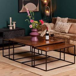 Salontafel vierkant - Salontafel mangohout - Salontafel set 3