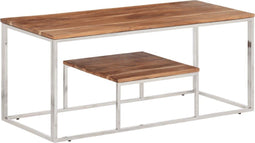 vidaXL - Salontafel - roestvrij - staal - en - massief - acaciahout - zilverkleurig