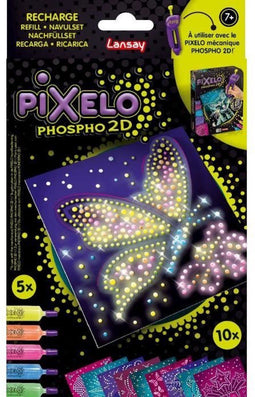 Navulling - LANSAY - Pixelo Phospho 2D - 10 fosforescerende illustraties om te maken en in het donker te laten oplichten, vanaf 7 jaar