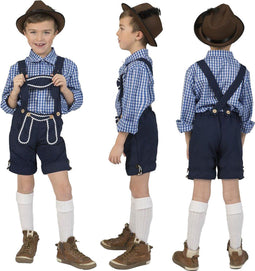 Tiroler lederhose - Kostuum kind - Shirt en broek met bretels - Blauw