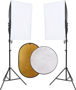 vidaXL - Fotostudioset - met - verlichtingsset, - achtergrond - en - reflector