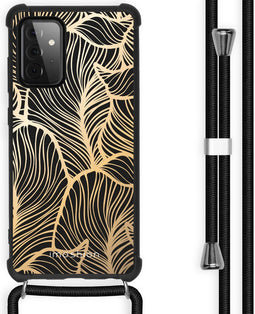 iMoshion Hoesje Geschikt voor Samsung Galaxy A72 Hoesje Met Koord - iMoshion Design Hoesje met Koord - Goud / Zwart / Golden Leaves
