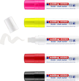 edding 4090 krijtmarker - diverse kleuren - 5 krijtmarkers - beitelvormige punt 4-15 mm - krijtstift voor borden, uitwisbaar, ruiten, glas, spiegels - bordstift met dekkende kleuren