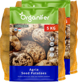 Pootaardappelen Agria A 28/35 - 10 Kg - Plantgoed - Nak-Gecertificeerd - Goede Resistentie Tegen Knol-Phytophthora - Geschikt Voor Klei- En Zandgronden - Bij Voorkeur Direct Na Oogst Gebruiken - Oogst In 140 Dagen - Organifer