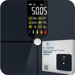 e.volve Weegschaal - Slimme Personenweegschaal met Lichaamsanalyse - 22 Metingen - Zwart
