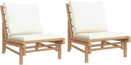 vidaXL - Tuinstoelen - 2 - st - met - crèmewitte - kussens - bamboe