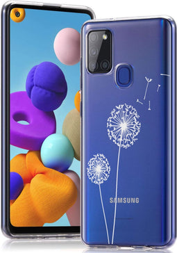 iMoshion Hoesje Geschikt voor Samsung Galaxy A21s Hoesje Siliconen - iMoshion Design hoesje - Wit / Transparant / Dandelion