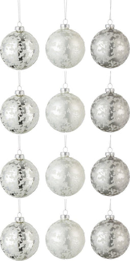 J-Line kerstbal Suiker - glas - grijs/wit/zilver - small - doos van 12