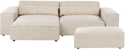 HELLNAR - Hoekbank 2-zits met ottomaan - Beige - Rechts - Fluweel