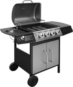 vidaXL Gasbarbecue 4+1 kookzone zwart en zilver