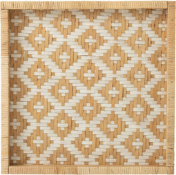 J-Line Vierkant Patronen Rotan plateau - dienblad - jute - naturel - woonaccessoires