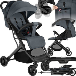 tectake® Buggy Kinderwagen Finn - Lichtgewicht plooibuggy - Inklapbaar - Zonwerend - Draagkracht 15kg - Antraciet