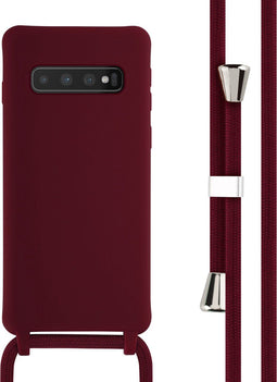 iMoshion Hoesje Geschikt voor Samsung Galaxy S10 Hoesje Met Koord - iMoshion Siliconen hoesje met koord - Donkerrood