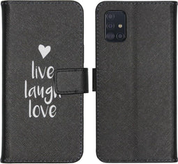 iMoshion Hoesje Geschikt voor Samsung Galaxy A51 Hoesje Met Pasjeshouder - iMoshion Design Softcase Bookcase - Wit / Zwart / Live Laugh Love