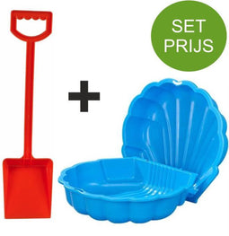 Zandbak schelp en plastic schep 50 cm lang rood