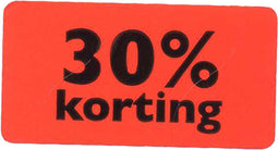 Etiket | Reclame-etiket | papier | 30% korting | permanent | 47x25mm | fluor/rood | rol à 1000 stuks