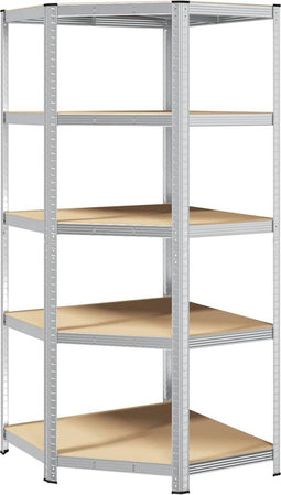 vidaXL - Hoekrek - 5-laags - staal - en - bewerkt - hout - zilverkleurig