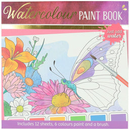 Waterverfkleurblok - Volwassenen - Vlinders en Bloemen - incl Penseel en 6 kleuren waterverf