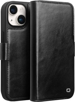 Qialino - Geschikt voor iPhone 15 - Leren bookcase hoes - Zwart