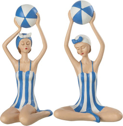 J-Line figuur Vrouw Zittend Ballonnen - polyresin - blauw - 2 stuks