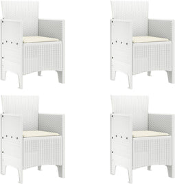 vidaXL - Tuinstoelen - met - Kussens - 4 - stuks - Wit - Poly - Rattan
