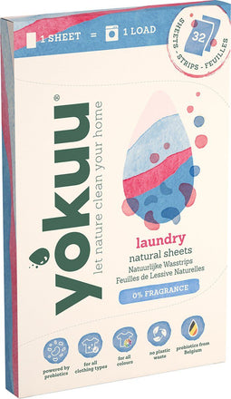 YOKUU Probiotische Wasstrips - 64 Wasbeurten - Parfum Vrij - Reis Wasmiddel - Ultra Geconcentreerd en Voorgedoseerd - Ecologisch Wasproduct