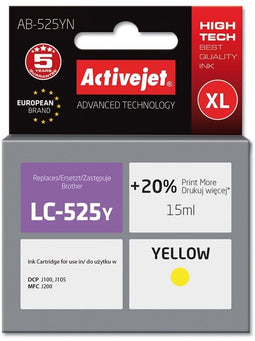 Activejet AB-525YN - Inktcartridge - Compatibel met Brother - Geel (15 ml)