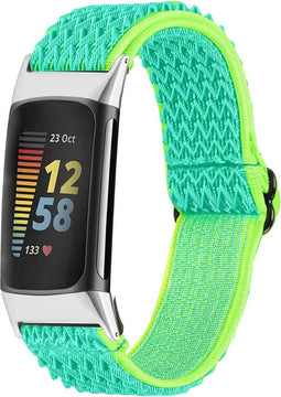 imoshion Elastisch nylon bandje - Geschikt voor Fitbit Charge 6, Charge 5 - Groen - One Size