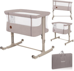 Lionelo Aurora 3-in-1 Co-sleeper - Babybedje tot 9 kg - Verstelbare Hoogte - 4 Wielen met Rem - Inclusief Matras & Transporttas - Beige
