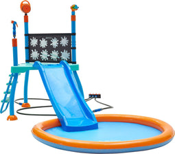 Plum Waterpark Splash Station - Waterpark met glijbaan en 3 wateraccessoires - Blauw/Oranje