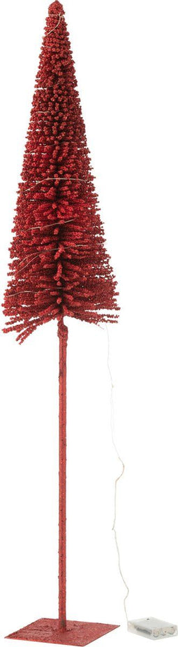 J-Line decoratie kerstboom - kunststof - rood - large - LED lichtjes