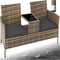 tectake® - wicker tuinbank 2-zitsbank met tafel - 131 x 61 x 82 cm - natuur/donkergrijs - poly-rattan