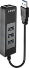 Lindy 43176 - USB Hub - 1x Ethernet 1Gbps 3x USB 3.2 Gen1 5Gb/s type-A - Zwart