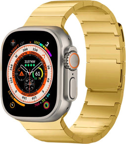 Selencia Bandje Geschikt voor Stalen magnetisch bandje voor de Apple Watch Bandje Series 1 / 2 / 3 / 4 / 5 / 6 / 7 / 8 / 9 / SE / Ultra (2) - 42 / 44 / 45 / 49 mm - Selencia Stalen band - goud