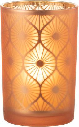 J-Line windlicht Ruit Bloemen - glas - oranje - large