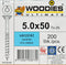 WOODIES® Ultimate Platverzonkenkopschroef Torx Verzinkt 5x50 Deeldraad VE=200 - 61550401