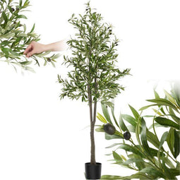 tectake® Kunstmatige Olijfboom Oleand - Kunstplant - Realistische Bladeren en Olijven - Ø40xH180 cm