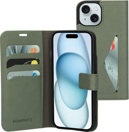 Mobiparts iPhone 15 - Classic Wallet Case - Ruimte voor pasjes - Groen