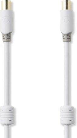 Nedis Coaxkabel - IEC (Coax) Male - IEC (Coax) Female - Verguld - 75 Ohm - Dubbel Afgeschermd - 5.00 m - Rond - PVC - Wit - Polybag