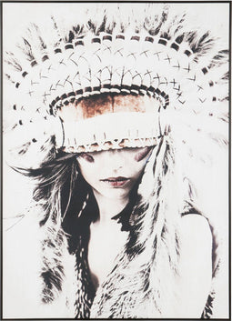 J-Line kader Vrouw Indiaan - hout/canvas - grijs