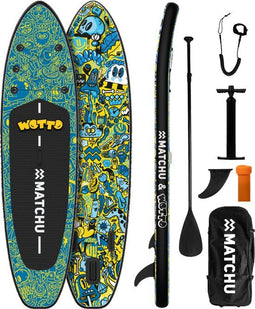 Matchu x Wotto - SUP board - Opblaasbaar - 320x81x15 - Limited edition ART - Blauw limegroen
