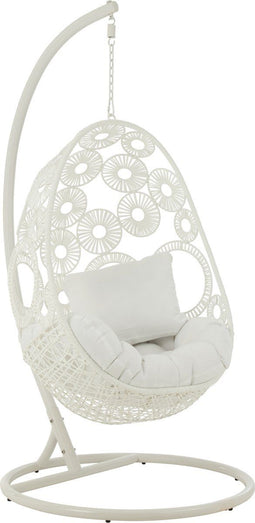 J-Line hangstoel + kussens Bula - metaal/riet - wit