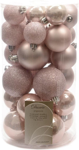 Kerstbal plastic glans-mat-glitter assorted poederroze