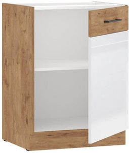 ROCK - Onderkast - Lancelot eiken en glanzend witte melamine - 60 cm - 1 draaideur