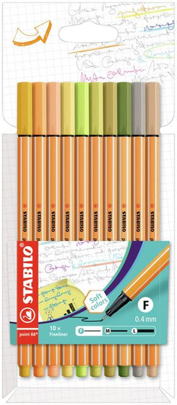 STABILO point 88 - Premium Fineliner - Fine 0,4 mm - Etui Met 10 Nieuwe Kleuren